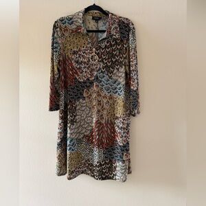 MSK Women’s Multicolor Paisley Print Midi Dress 3/4 Sleeve Gold Loop & Zipper